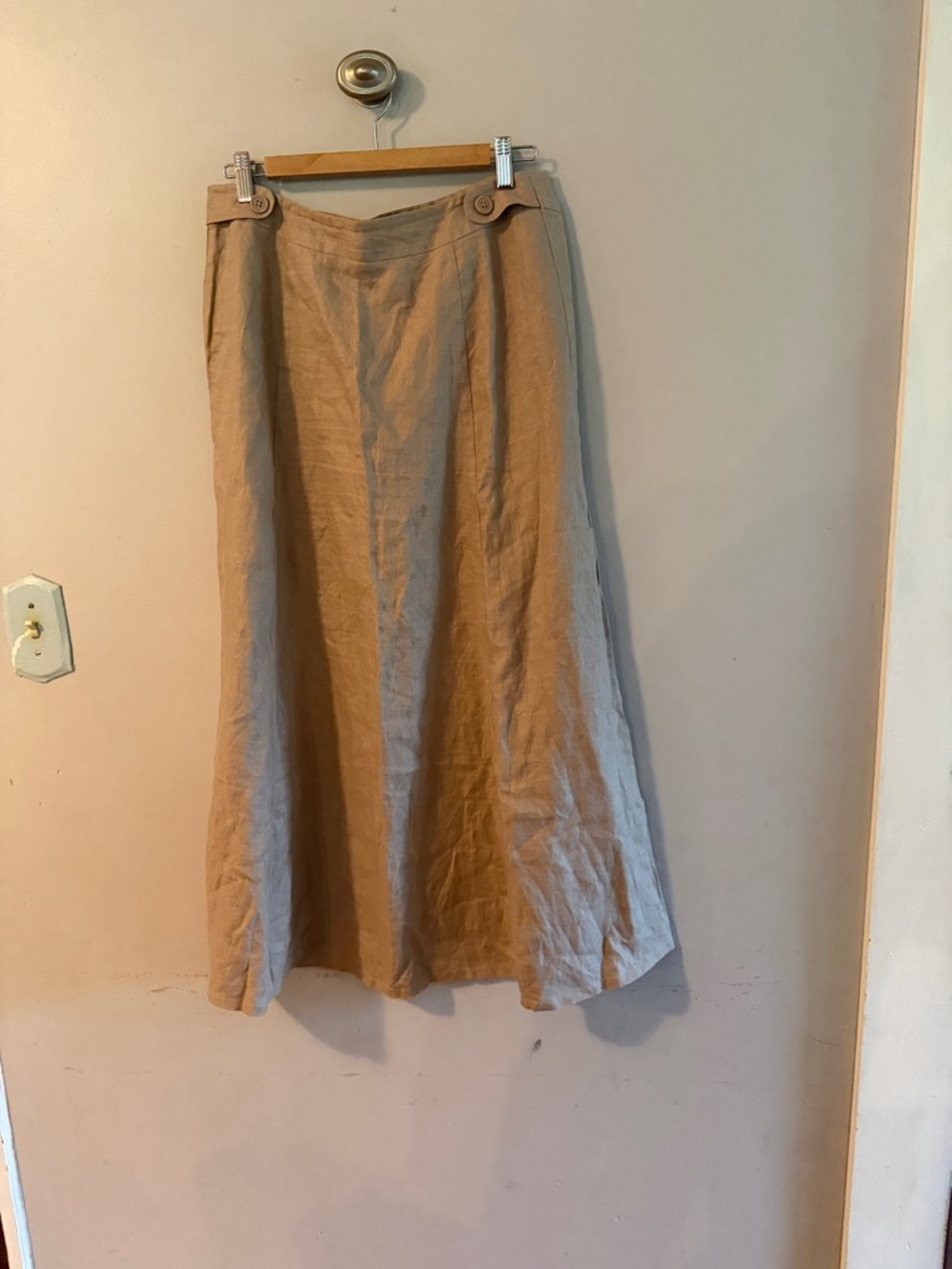 H&M Beige A-Line Linen-Blend Skirt with Button Tabs